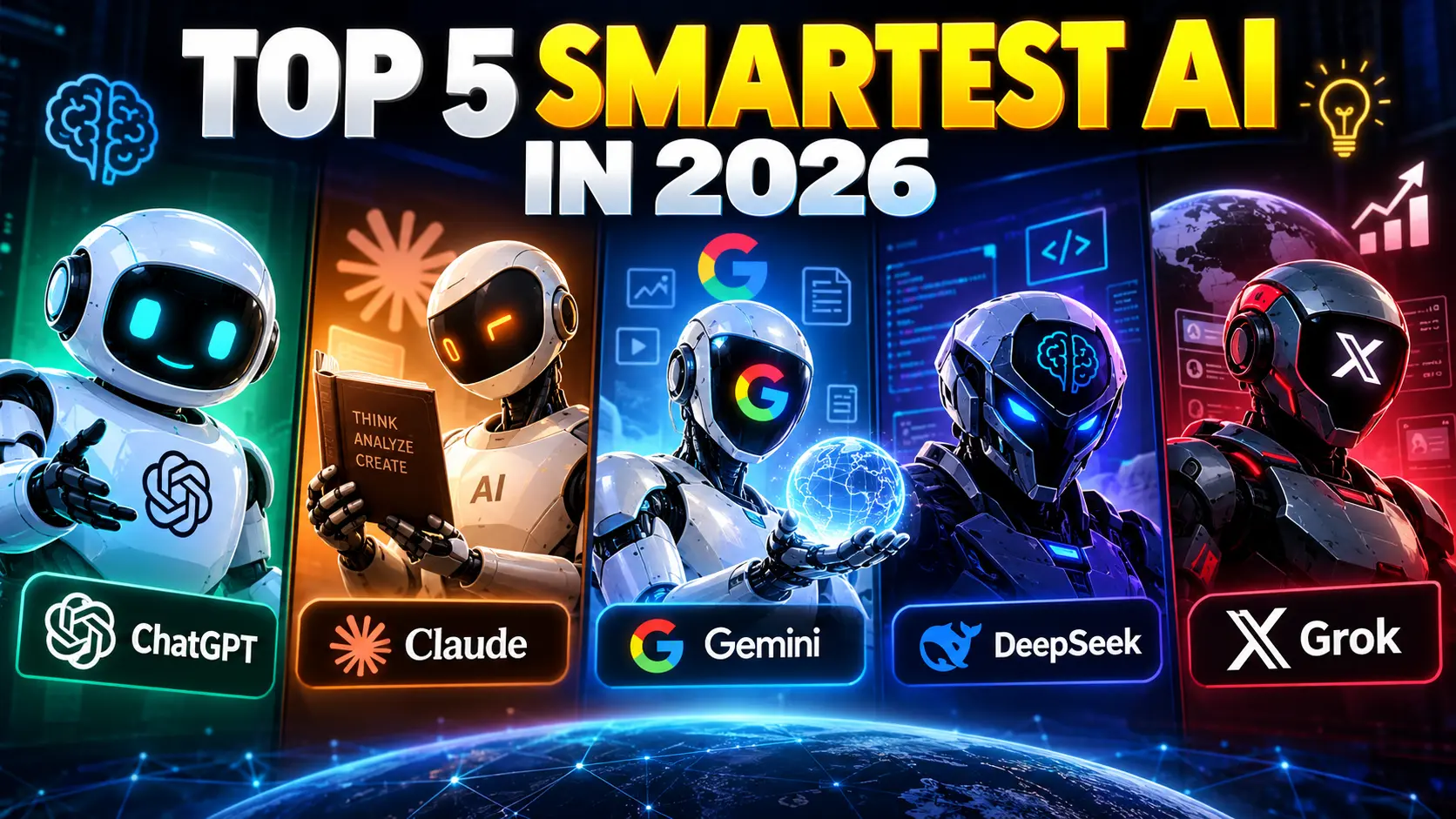 Cover image for the article: Top 5 Smartest AI in 2026: The Most Powerful Artificial Intelligence Tools